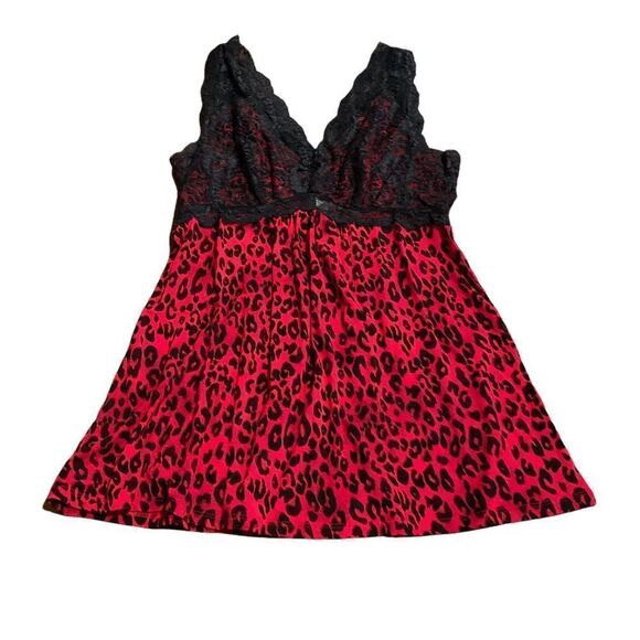 Soma Animal Print Lace Baby Doll Teddy Gown Christmas Red Black Size Small - Picture 1 of 5